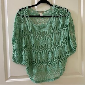 Teal knitted shawl
